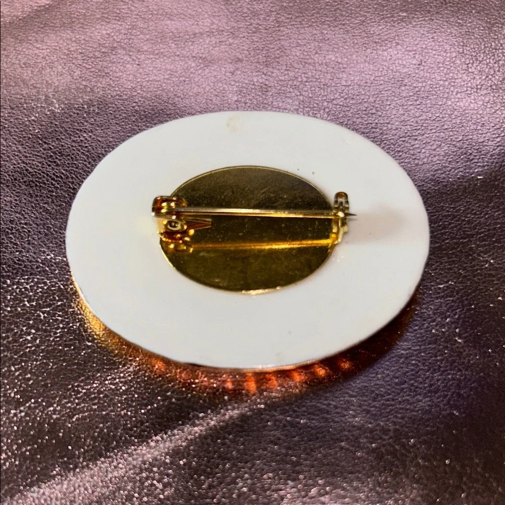 Vintage Elegant Blue and Gold Porcelain Brooch #31032